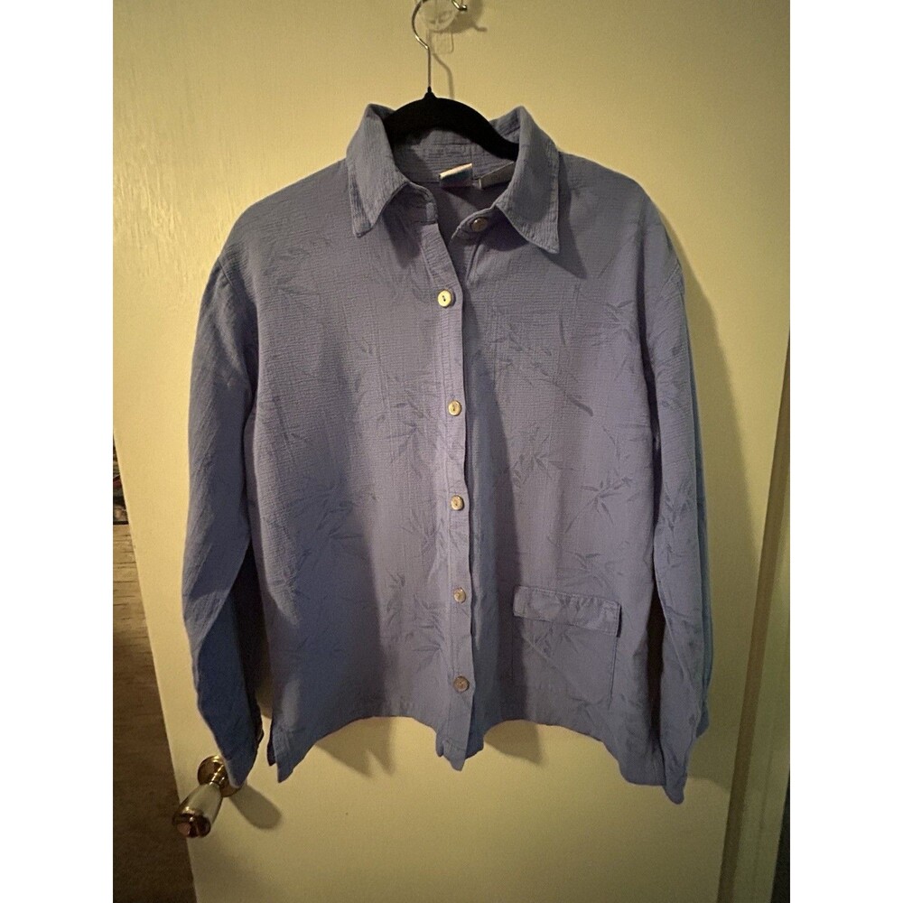 Vintage WEK Woman‎ Heavy Cotton Button Up Shirt Size Small Purple Floral USA